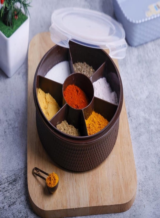 Finner 7 Section Round Shape Multi-Purpose Storage Box for Storing Spice, Dry Fruits, Herbs, Masala Box with Transparent Lid Leak Proof, Air Tight Plastic Masala Dabba | Masala Container (Brown) - Image 5